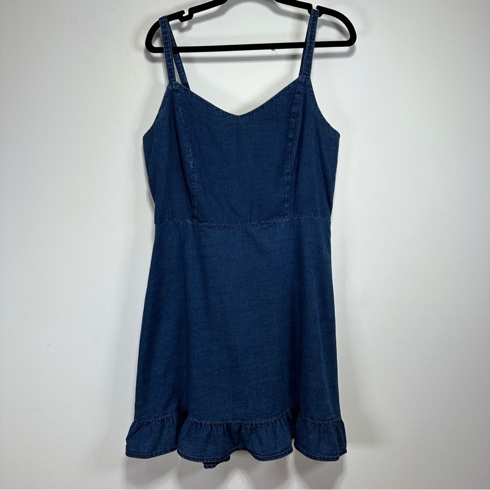 Old Navy Coastal Cowgirl Denim Mini Dress Smocked Back Ruffle Hem Festival L